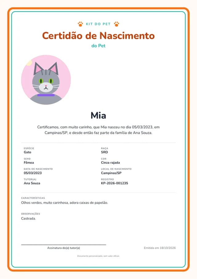 Exemplo: Certidão de nascimento